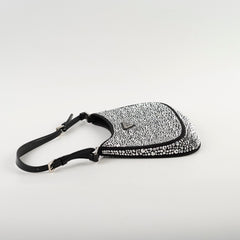 Prada Cleo Satin Crystal Shoulder Bag Black