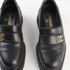 Chanel Platform Loafers Lambskin Black - Size 37C