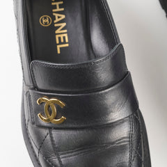 Chanel Platform Loafers Lambskin Black - Size 37C