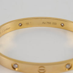 Cartier 4 Diamonds Yellow Gold Love Bracelet Size 16