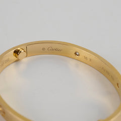 Cartier 4 Diamonds Yellow Gold Love Bracelet Size 16