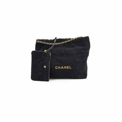 Chanel 22 Medium Camellia Velvet Black Microchipped