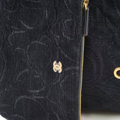 Chanel 22 Medium Camellia Velvet Black Microchipped