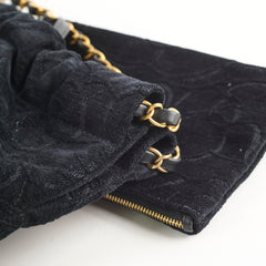 Chanel 22 Medium Camellia Velvet Black Microchipped