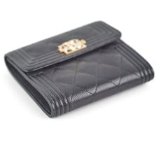 Chanel Boy Compact Caviar Black Wallet