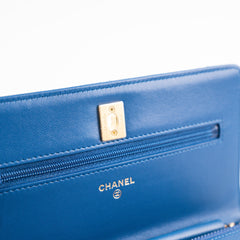 Chanel Wallet On Chain WOC Pearl Crush Lambskin Blue
