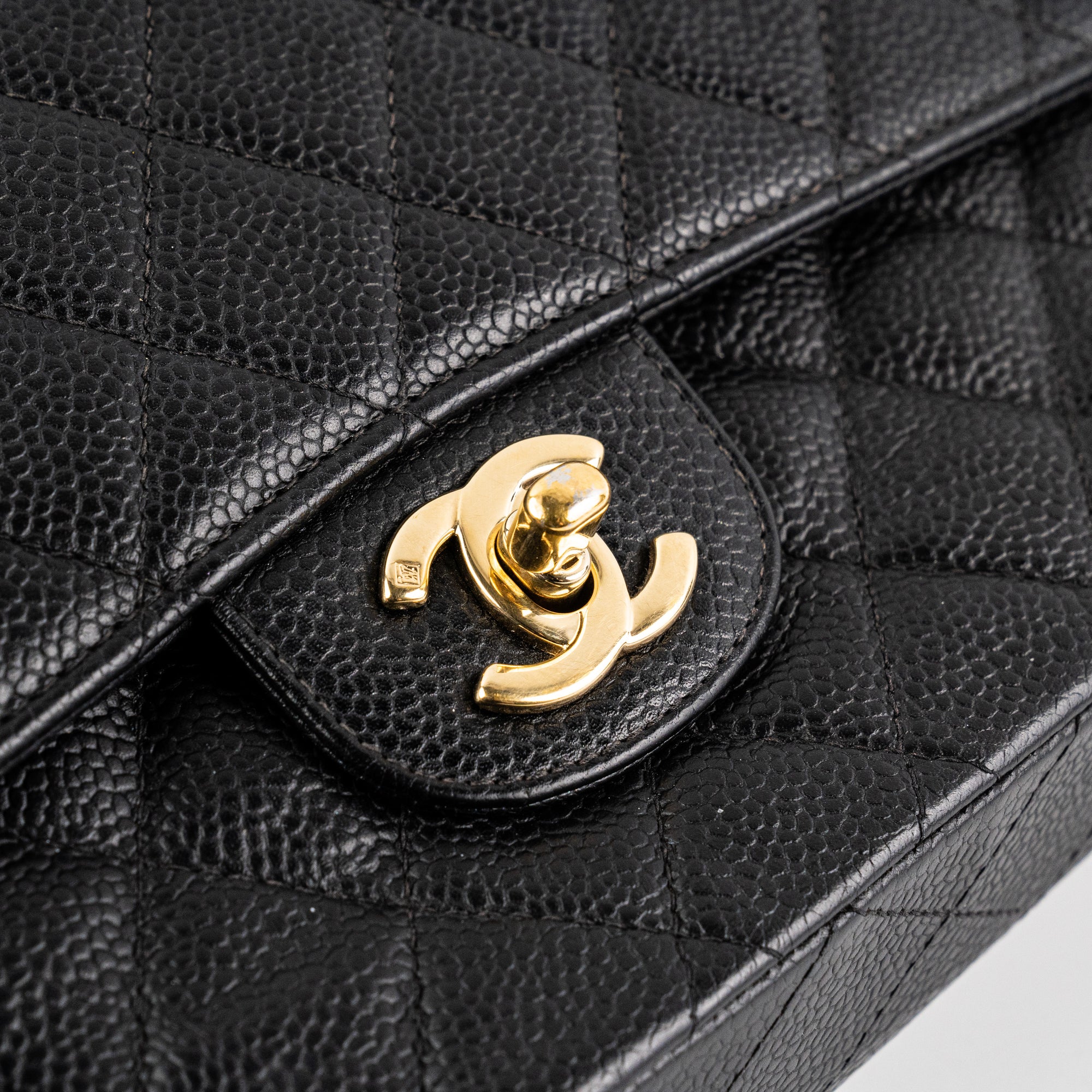 ITEM 17 - Chanel Vintage Classic Medium/Large Black Caviar 24K Gold - THE  PURSE AFFAIR