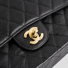 ITEM 17 - Chanel Vintage Classic Medium/Large Black Caviar 24K Gold
