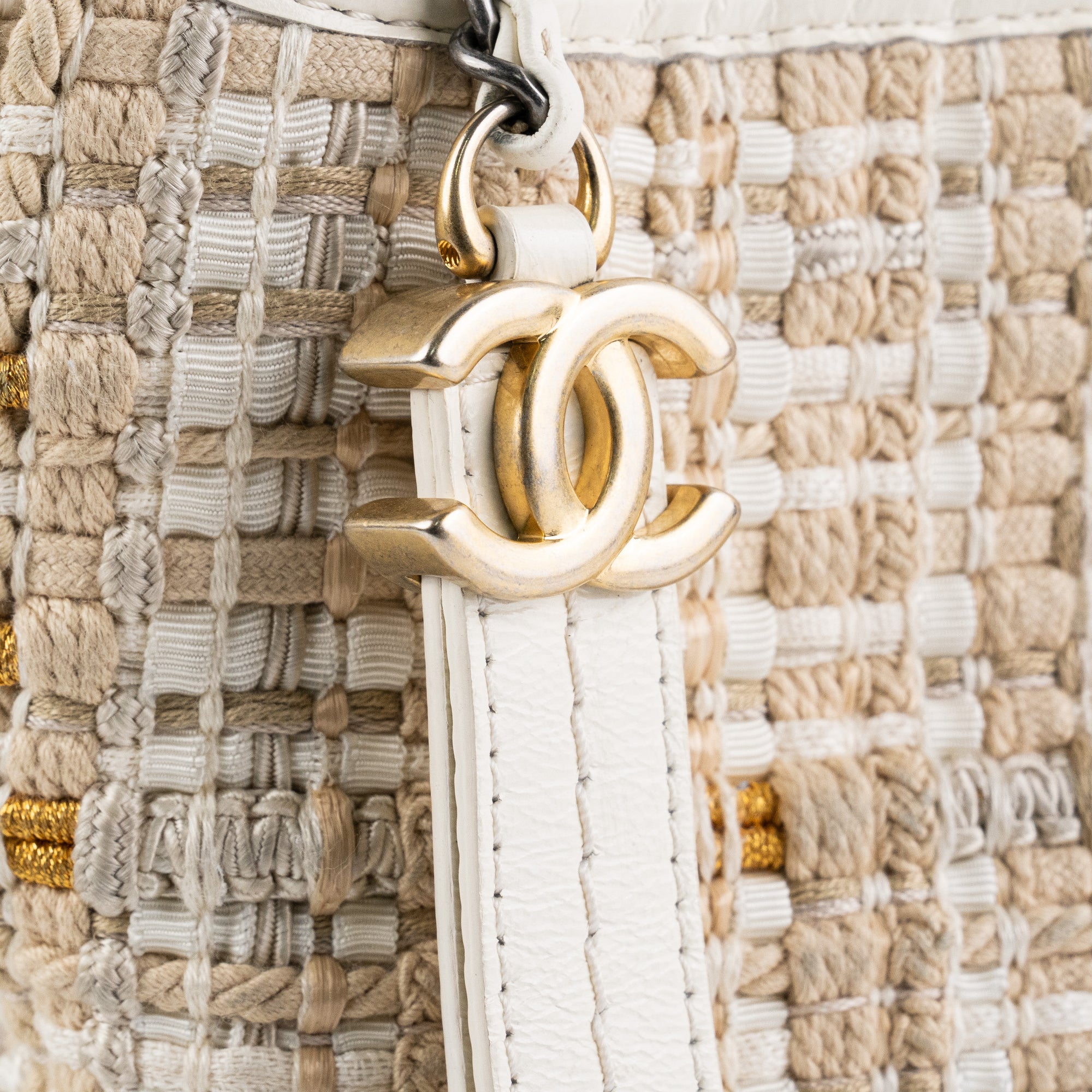 Chanel Small Gabrielle Stripe Tweed Beige/Cream - THE PURSE AFFAIR