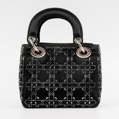 Christian Dior Mini Lady Dior Strass Satin Bag Black