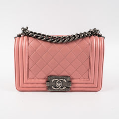 Chanel Small Lambskin Boy Pink Crossbody Bag
