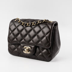 Chanel Square Mini Lambskin Dark Brown Crossbody Bag - Microchipped