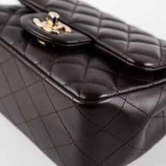 Chanel Square Mini Lambskin Dark Brown Crossbody Bag - Microchipped