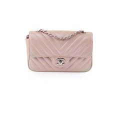 Chanel Mini Rectangular Chevron Caviar Rose Gold Iridescent