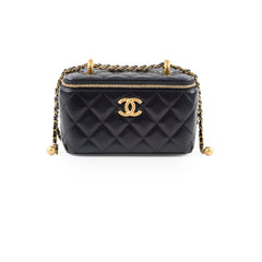 Chanel Box Vanity Case Small Pearl Chain Black