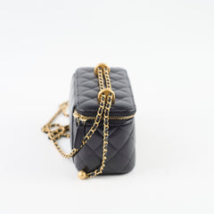 Chanel Box Vanity Case Small Pearl Chain Black