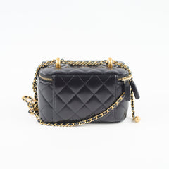 Chanel Box Vanity Case Small Pearl Chain Black