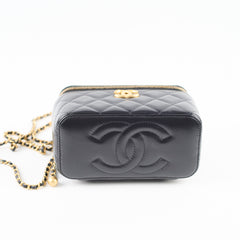 Chanel Box Vanity Case Small Pearl Chain Black