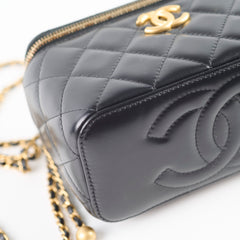 Chanel Box Vanity Case Small Pearl Chain Black