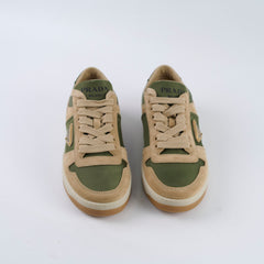 Prada Beige and Green Downtown Sneakers Womens 36.5