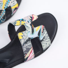 Hermes Santorini Sandals Multicolor Toile Size 37.5