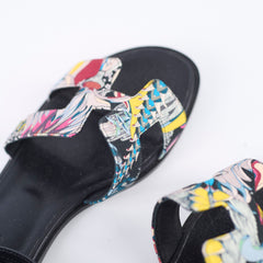 Hermes Santorini Sandals Multicolor Toile Size 37.5