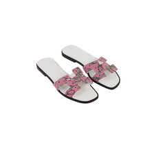 Hermes Rose Les Cles Bandana Oran Sandals Size 37.5
