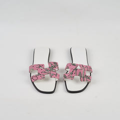 Hermes Rose Les Cles Bandana Oran Sandals Size 37.5