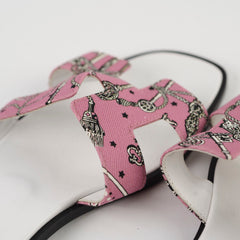 Hermes Rose Les Cles Bandana Oran Sandals Size 37.5
