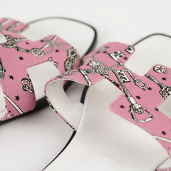 Hermes Rose Les Cles Bandana Oran Sandals Size 37.5