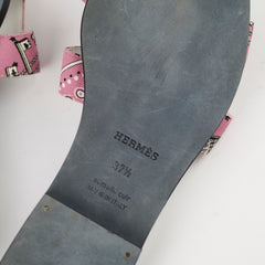 Hermes Rose Les Cles Bandana Oran Sandals Size 37.5