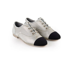 Chanel Silver Lace Up Brogues Size 37.5