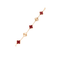 Van Cleef & Arpels Vintage Alhambra 5 Motif Carnelian Bracelet Rose Gold
