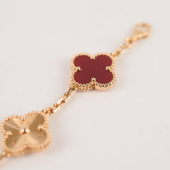 Van Cleef & Arpels Vintage Alhambra 5 Motif Carnelian Bracelet Rose Gold