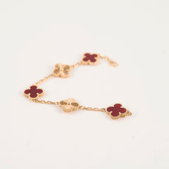 Van Cleef & Arpels Vintage Alhambra 5 Motif Carnelian Bracelet Rose Gold
