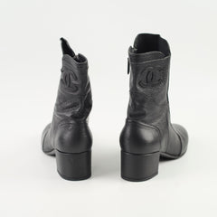 Chanel Interlocking CC Goat Leather Black Ankle Boots Size 37
