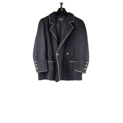 Chanel Chain Tweed Long Blazer/Coat Black - Size 48