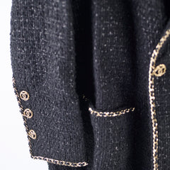 Chanel Chain Tweed Long Blazer/Coat Black - Size 48