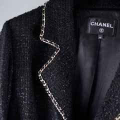 Chanel Chain Tweed Long Blazer/Coat Black - Size 48