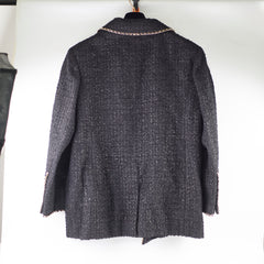 Chanel Chain Tweed Long Blazer/Coat Black - Size 48