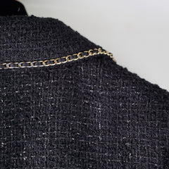 Chanel Chain Tweed Long Blazer/Coat Black - Size 48
