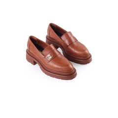 Chanel Light Brown Calfskin Loafers Womens 38.5