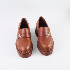 Chanel Light Brown Calfskin Loafers Womens 38.5