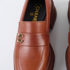 Chanel Light Brown Calfskin Loafers Womens 38.5