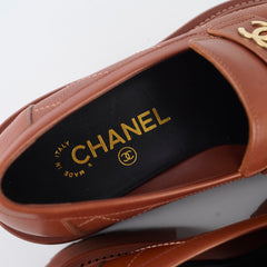 Chanel Light Brown Calfskin Loafers Womens 38.5