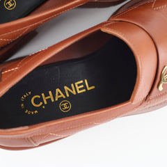 Chanel Light Brown Calfskin Loafers Womens 38.5