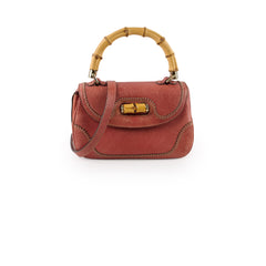 Gucci New Bamboo top handle Satchel Coral Red Grained Calfskin