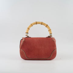 Gucci New Bamboo top handle Satchel Coral Red Grained Calfskin