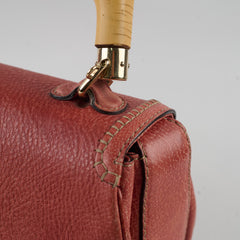 Gucci New Bamboo top handle Satchel Coral Red Grained Calfskin
