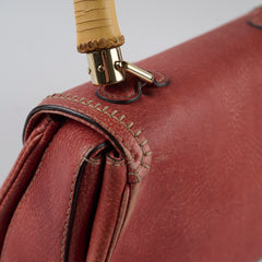 Gucci New Bamboo top handle Satchel Coral Red Grained Calfskin